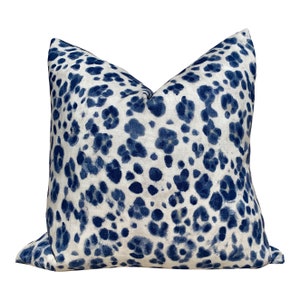 Thiabut Panthera Linen Pillow Cover Blue.  Accent Pillow Cover, Decorative Blue Cushions, Designer Animal Print Linen Pillows, Euro Sham