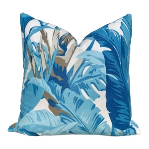 Thibaut Travelers Palm Pillow In Spa Blue. Aqua Blue Palm Leaf Pillow Case , Tropical Accent Pillow, Designer Accent Pillow, High End Pillow