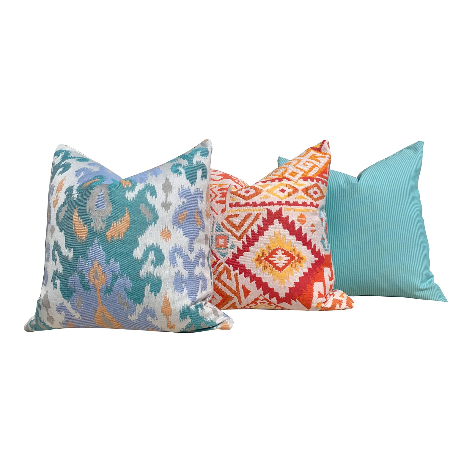 Sunbrella Outdoor Indoor Ikat Pillow Peacock. Lumbar Outdoor Etsy
