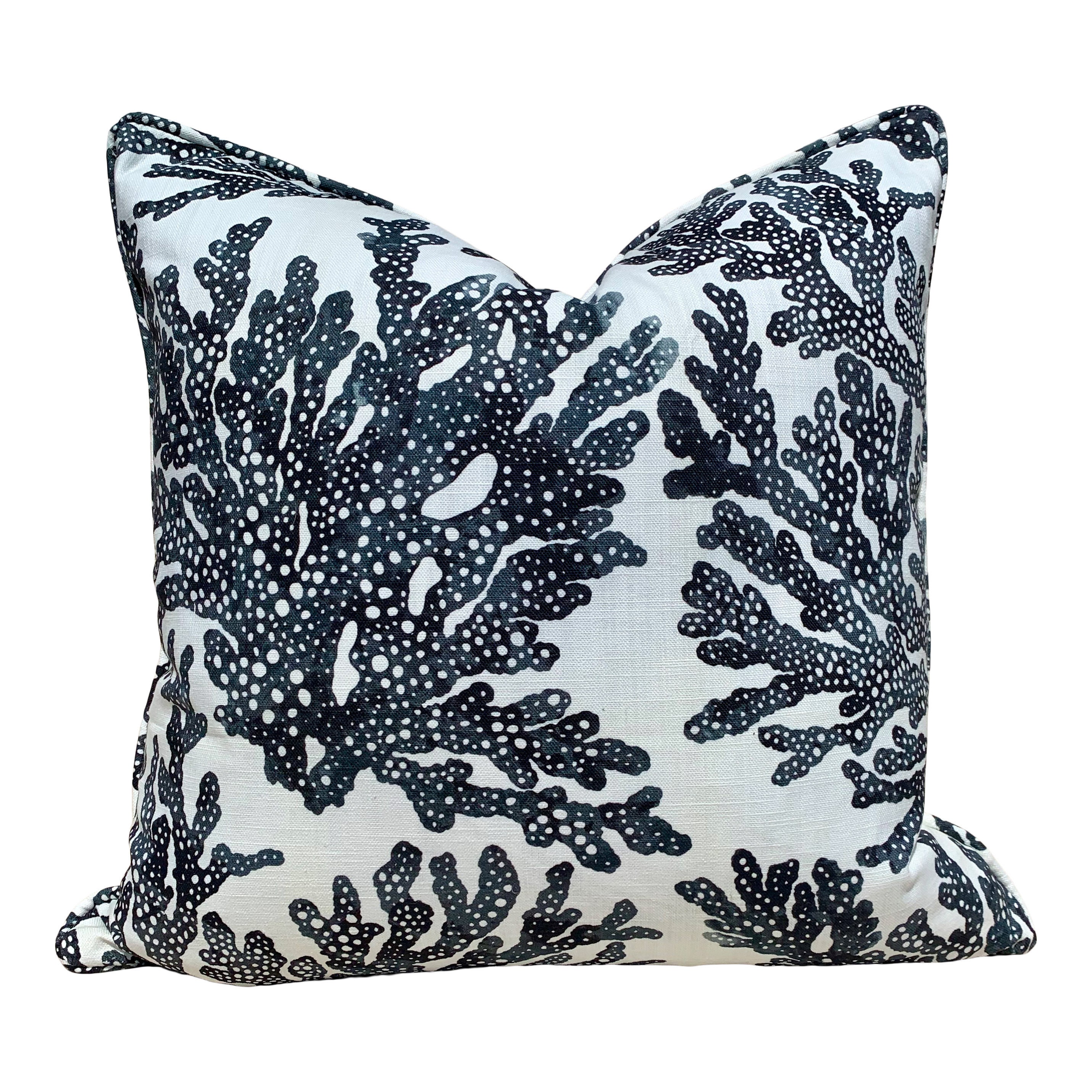 Thibaut Marine Coral Pillow in Charcoal. Lumbar Coastal Pillow. Designer Black and White Cushion Cover Lumbar Pillow Throw With Pipping Etsy