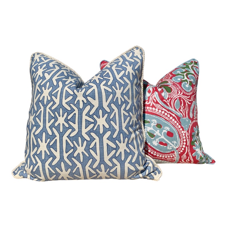 Thibaut Cochin Linen Pillow in FuchsiaPink Blue. Floral Etsy