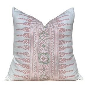 Thibaut Javanese Stripe Pillow Blush Pink. Designer Geometric Pillows Covers, High End Designer Accent Cushions, Extra Long Lumbar Pillows