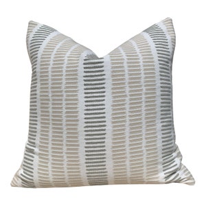 Thibaut Topsail Woven Outdoor Pillow in Beige. Sunbrella Striped Pillow Cover Beige Gray, Outdoor Geometric Cushions, Weatherproof Pillow