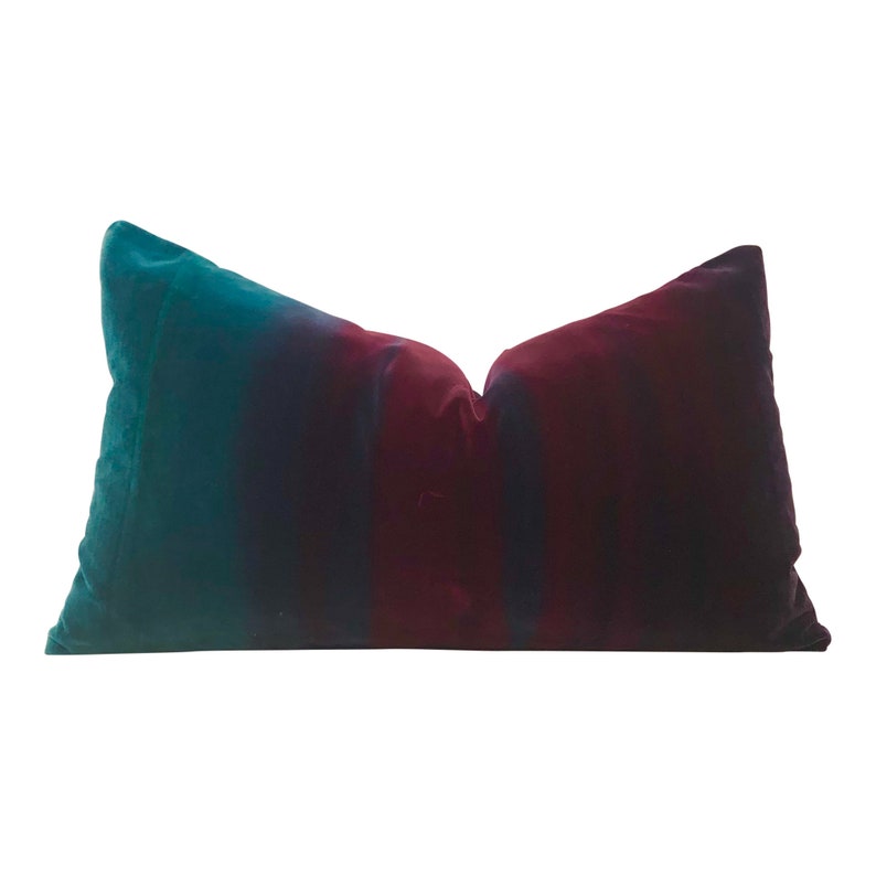 Ombre Velvet Pillow Lagoon, Burgundy and Loganberry. Amazilia Plush Velvet Pillows, high End Designer Pillows, Luxury Velvet Pillow Covers image 7