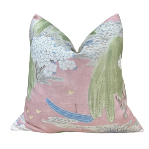 Thibaut Willow Tree Pillow in Blush. Designer Linen Pillows, High End Pillows, Floral Pillow in Pink, Green  Blue, Decorative Accent Pillow