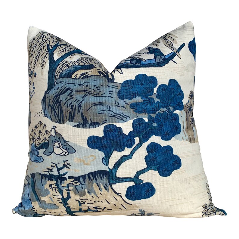 Thibaut Asian Scenic Pillow Blue. Tea House Lumbar Decorative Etsy