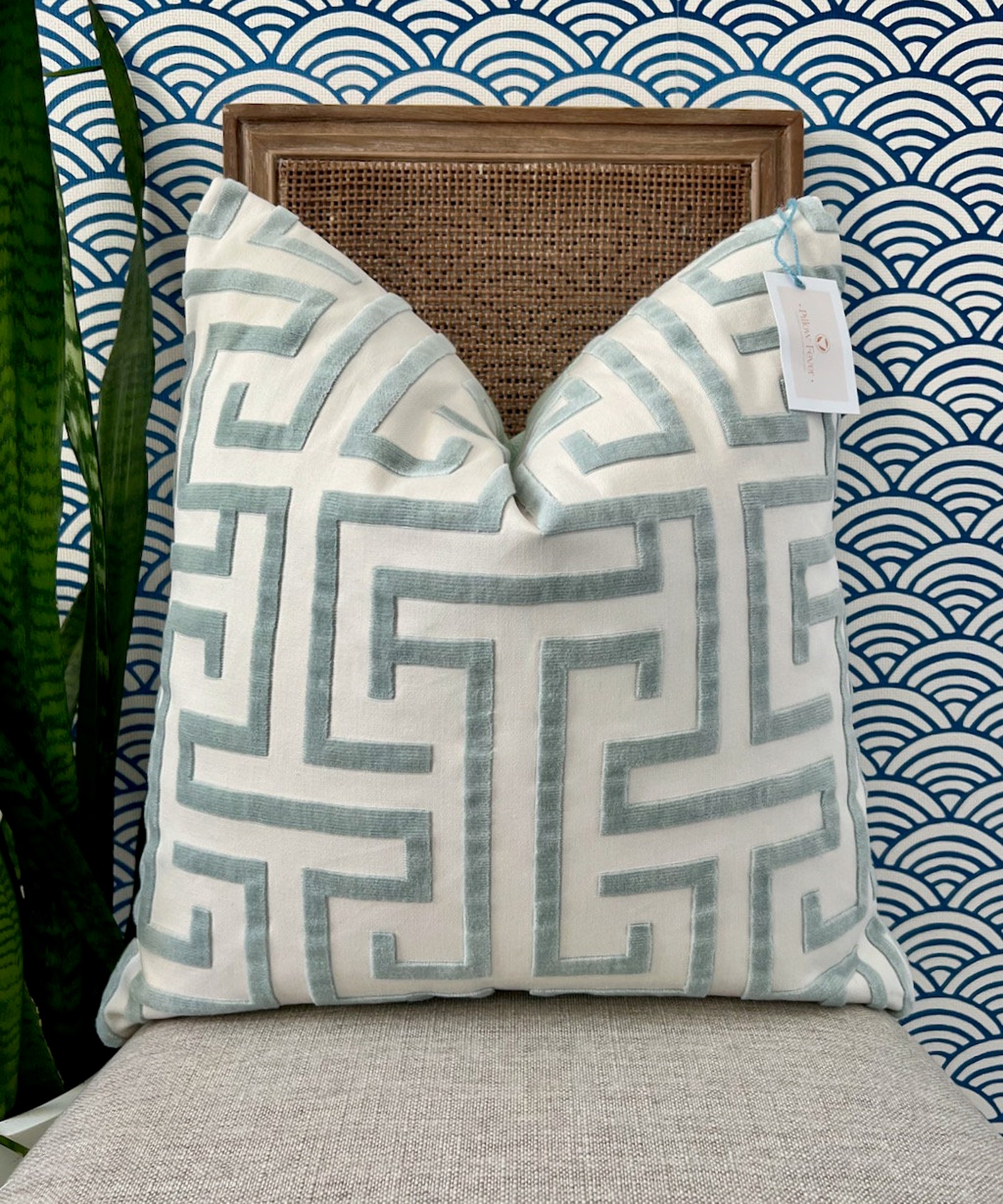 Thibaut Ming Trail Pillow Aqua Blue. Designer Pillows, High End Pillows