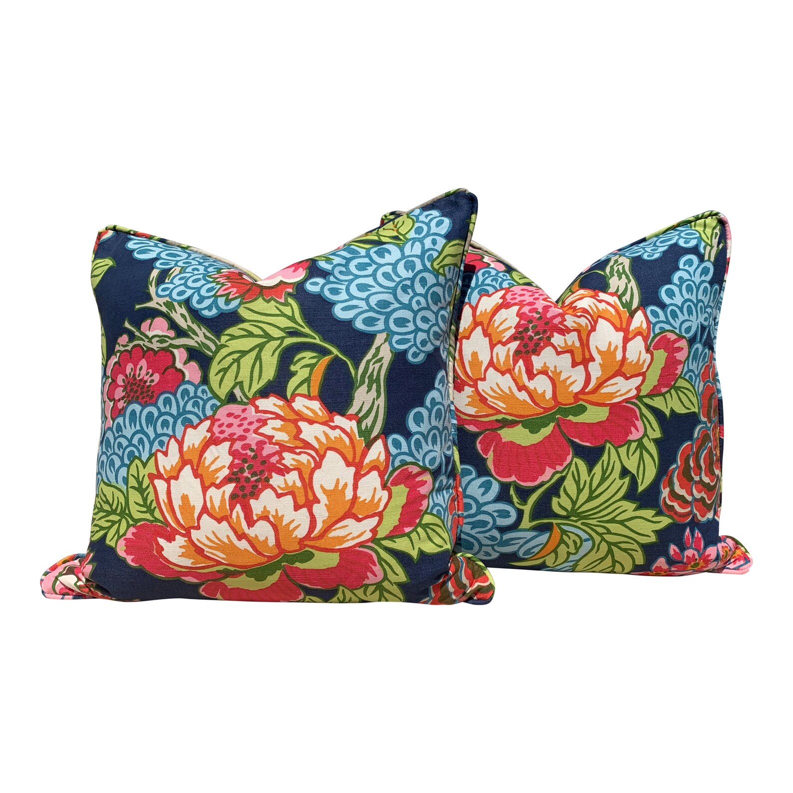 Thibaut Honshu Pillow in Navy Blue. Chinoiserie Floral Pillow. Etsy