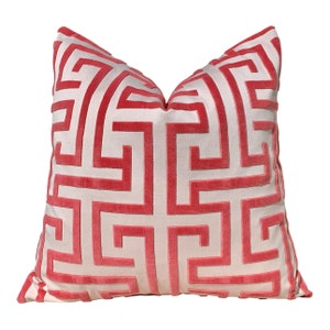 Thibaut Ming Trail Pillow in Pink. Designer Pillows, Raised Velvet Pillows,  High End Pillows, Geometric Velvet Pillow, Velvet Round Bolster