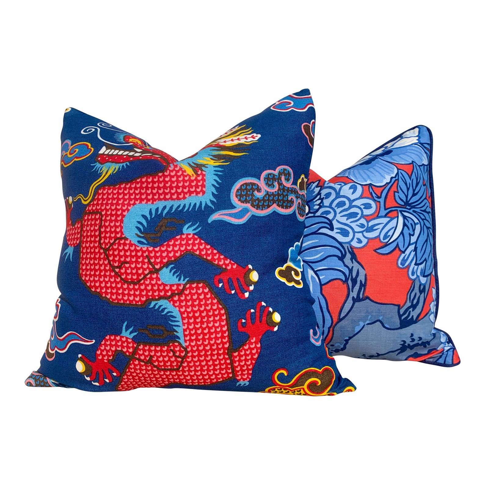 Thibaut Honshu Pillow in Blue and Red. Chinoiserie Floral Etsy