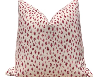 Brunschwig & Fils Honfleur Woven Pillow Berry. Red Pillow Cover, Animal Skin Throw Cushions, Decorative Accent Cream and Red Toss Pillow