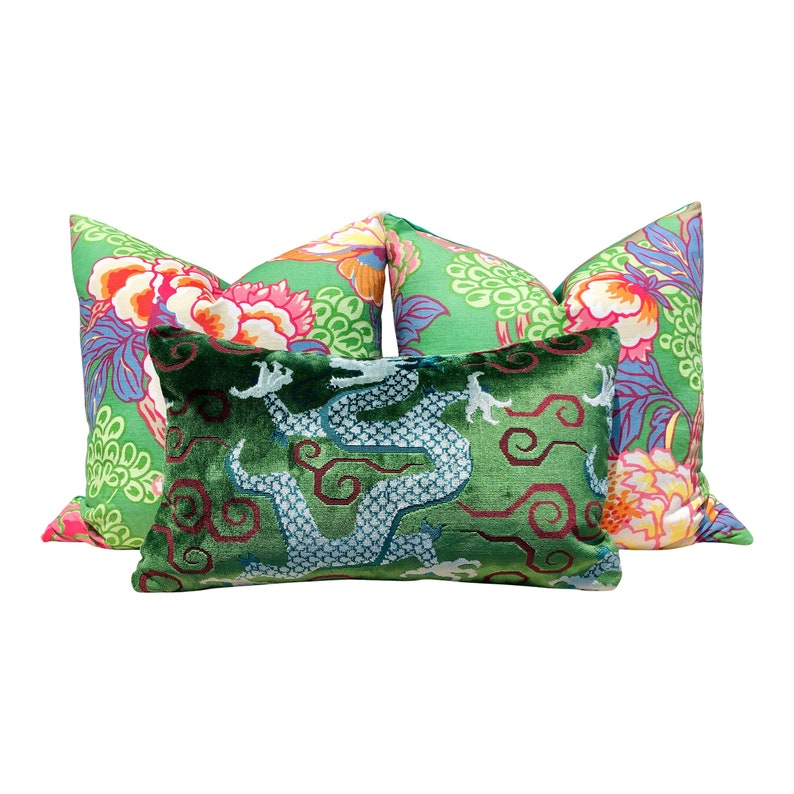 Thibaut Honshu Pillow Green. Chinoiserie Pillow Cover Emerald Etsy