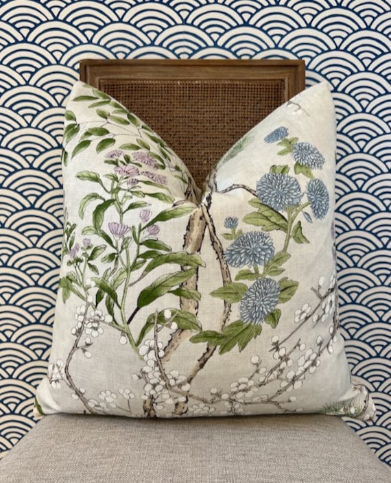 Botanical Thibaut Willow Tree Lavender Throw Pillow Cover