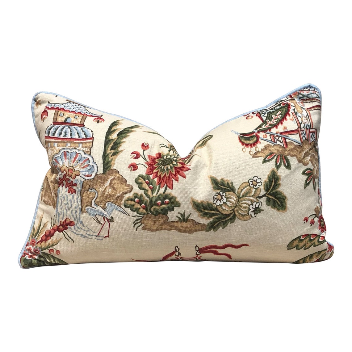 Thibaut Tea House Chinoiserie Pillow Blue Pipping. Lumbar Etsy