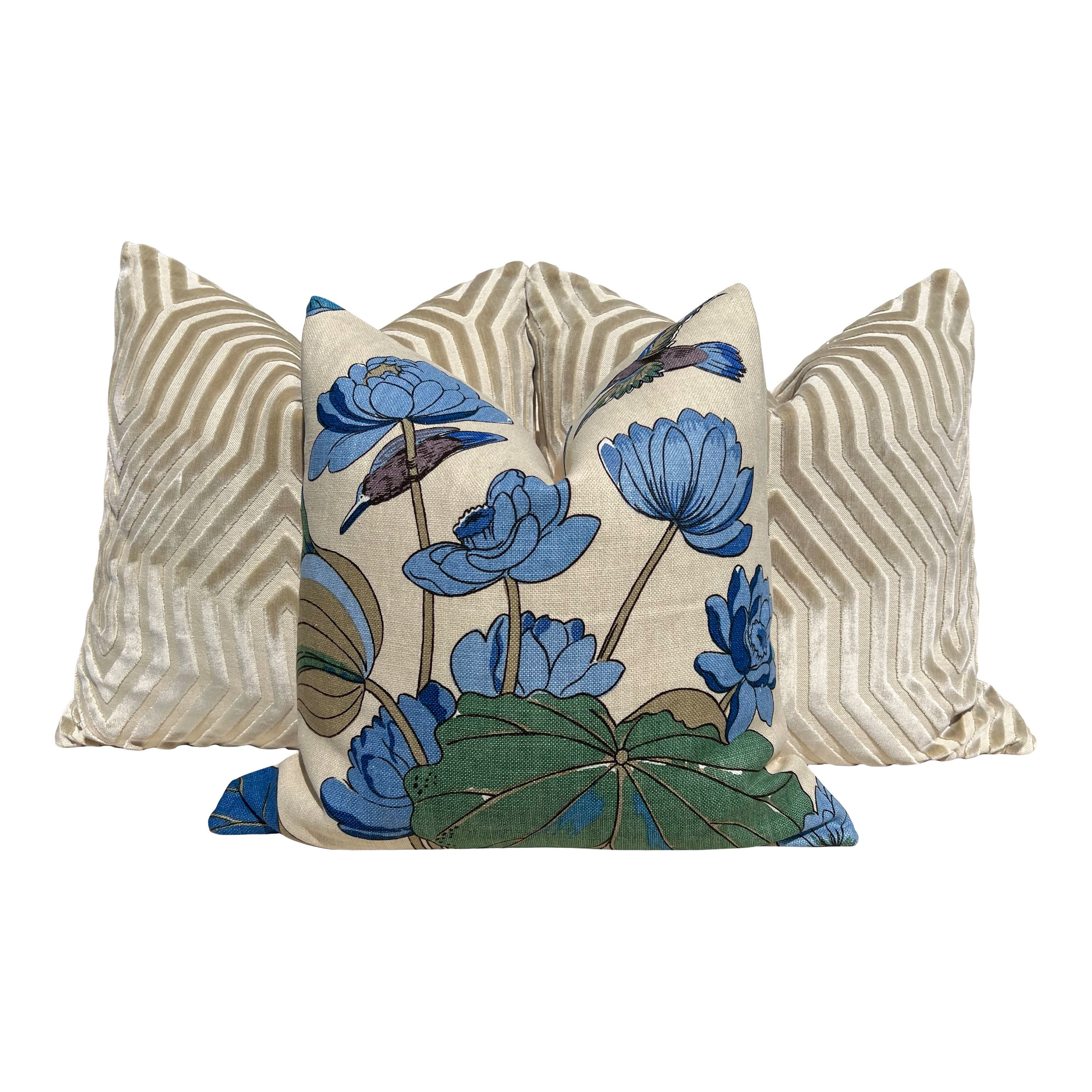 GP & J Baker Nympheus Linen Pillow in Teal. Decorative Lumbar Floral
