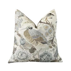 Scalamandre Shenyang Decorative Linen Pillow Parchment. Chinoserie Pillows, Water Bird Bird Cushion,  Euro Sham Cover, Designer Pillow Cover