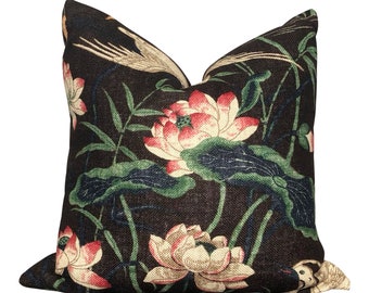 G.P. And J. Baker "Heron and Lotus Flower" Pillow in Charcoal