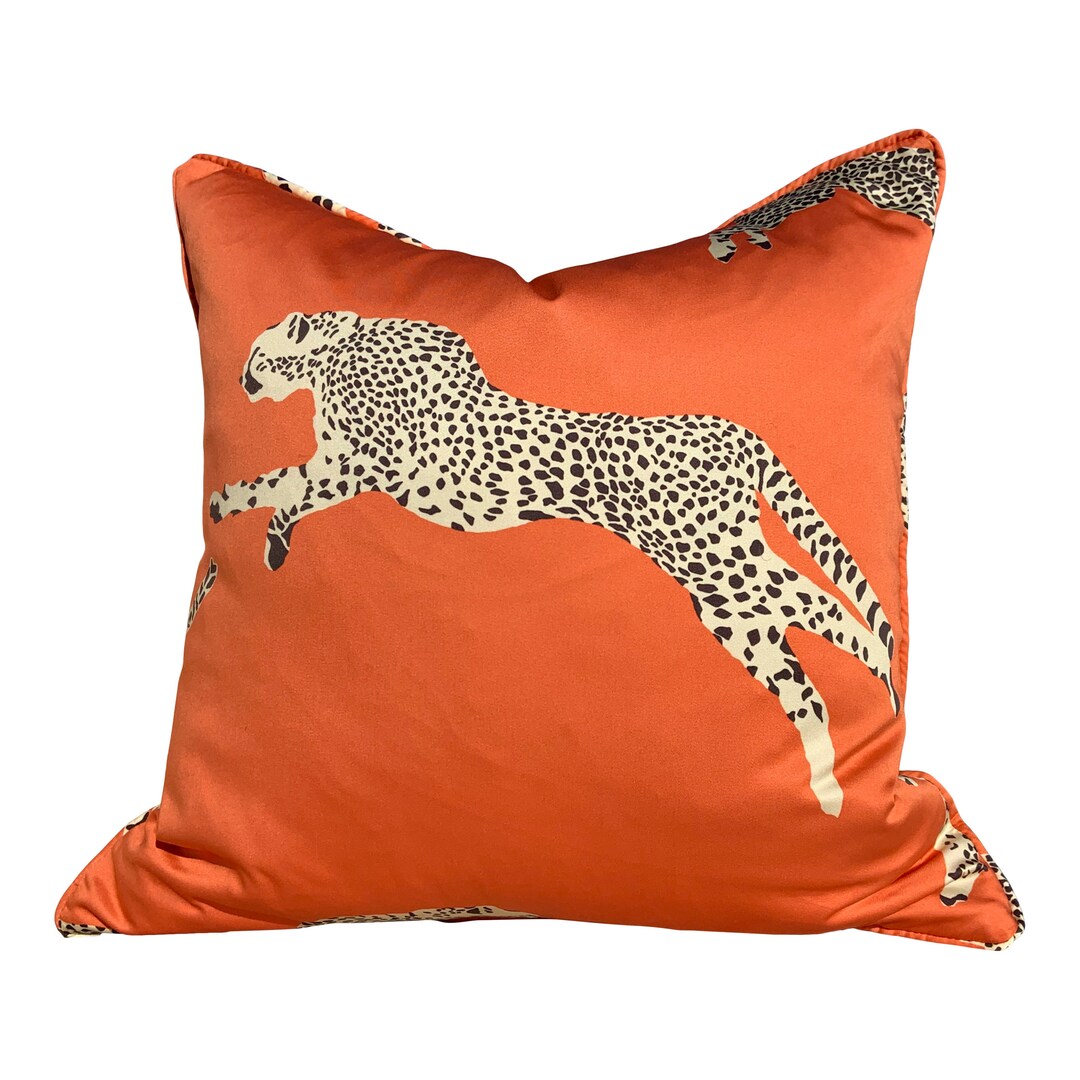 Leaping Cheetah Clementine Pillow. Animal Print Decor, Rectangular