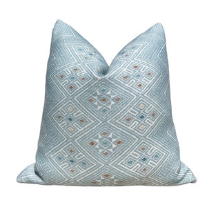 Thibaut High Plains Pillow in Spa Blue. Designer Pillows, High End Pillow Aqua Blue Pillow Cover, Zig Zag Light Blue Designer Accent Pillows