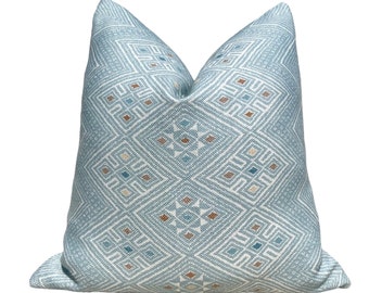 Thibaut High Plains Pillow in Spa Blue. Designer Pillows, High End Pillow Aqua Blue Pillow Cover, Zig Zag Light Blue Designer Accent Pillows