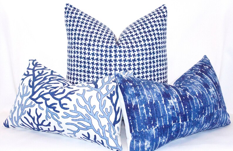 Coral Cotton Pillow Cover in Blue. Lumbar Coral Pillow Cover Etsy