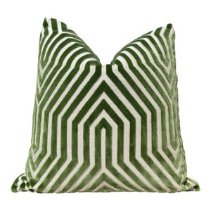 Schumacher Vanderbilt Velvet Pillow Green. Velvet Pillows, Designer Pillow Covers, High End Pillows, Contemporary Modern Velvet Pillows