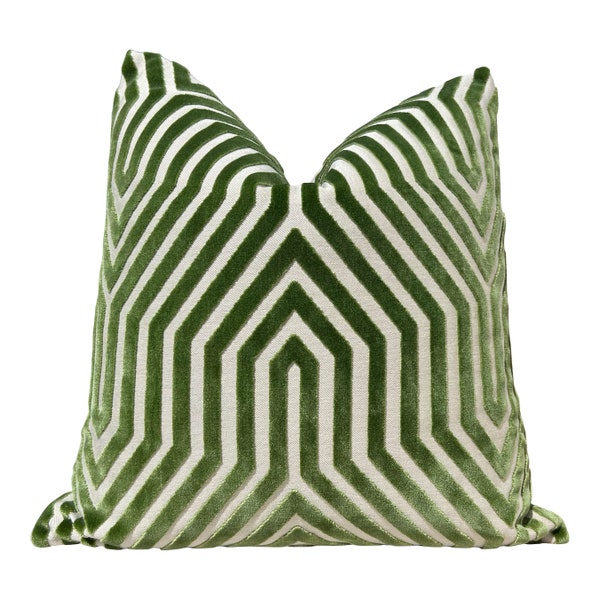 Schumacher Vanderbilt Velvet Pillow Green. Velvet Pillow, Long Lumbar Pillow, Designer Pillows, High End Pillows, Contemporary Pillows
