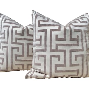 Thiabut Ming Trail Pillow Greige. Fretwork Cushion Cover Gray, Chinoiserie Lumbar Accent Pillow Designer Pillows, Accent Bedding Pillow