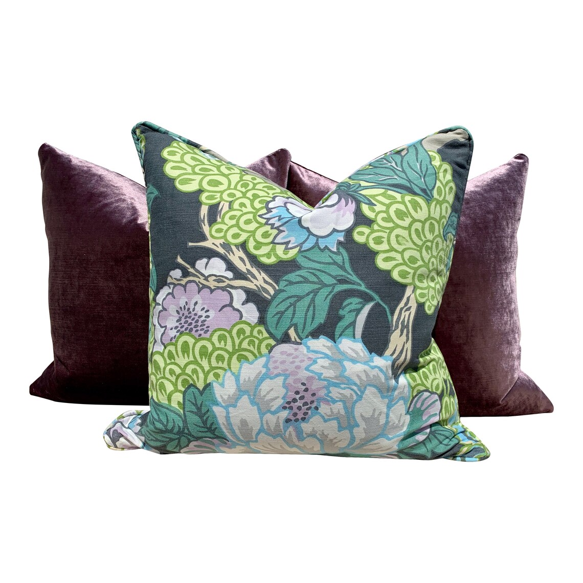 Thibaut Honshu Pillow in Gray and Lilac. Chinoiserie Floral Etsy