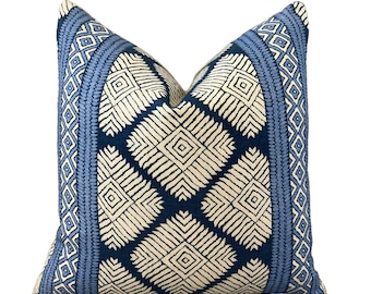 Thibaut Austin Striped Pillow in Blue. High End Geometric Pillow Cover, Euro Sham Covers in Blue, Designer Accent Navy Blue Pillow Cover