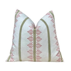Designer Fern Stripe Pillow Blush. Accent Stripe Pillow, Decorative Pillow Cover, Designer Blush Pillows, Designer Lumbar Pillow Green Pink