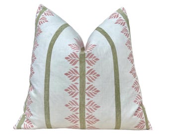 Designer Fern Stripe Pillow Blush. Accent Stripe Pillow, Decorative Pillow Cover, Designer Blush Pillows, Designer Lumbar Pillow Green Pink