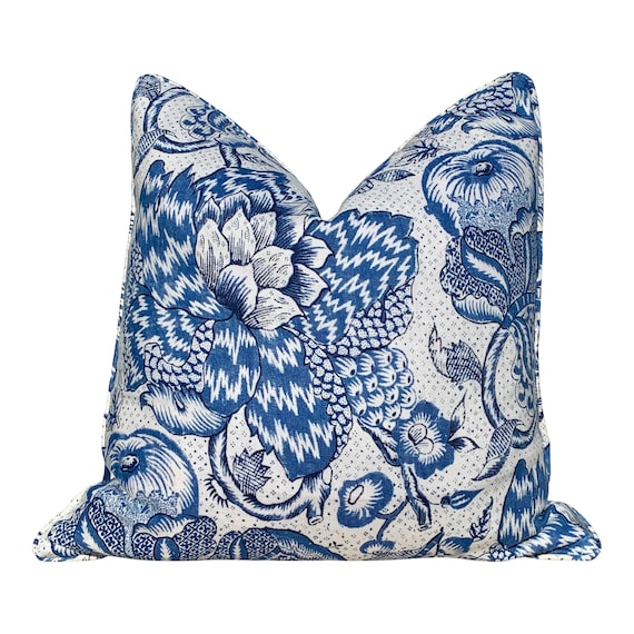 Westmont Pillow in Blue White. Blue and White Floral Pillow Etsy