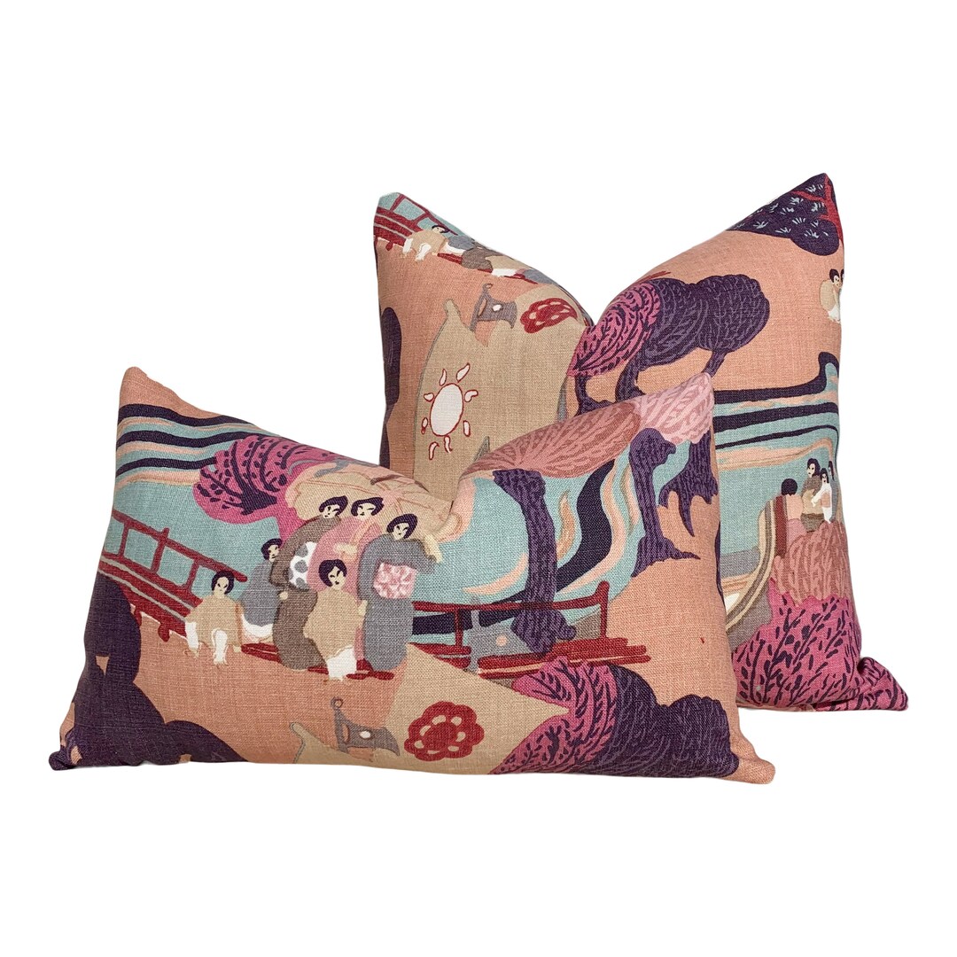 Schumacher Pearl River Linen Pillow in Blush. Chinoiserie Pillow Cover ...