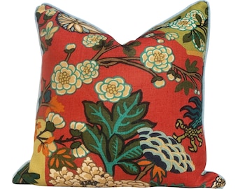 Sale!!!! Price is for 2 20"X20" Ready to Ship Chiang Mai Dragon Linen Pillow Cover in Lacquer. Schumacher Floral Decorative Pillow.