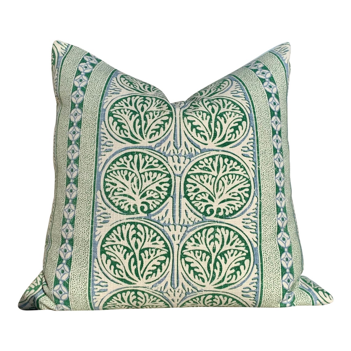 Thibaut Fair Isle Pillow in Green and Light Blue. Lumbar image 1