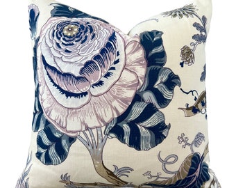 Schumacher Indian Arbre Pillow in Blue, Lavender. Accent Floral Lumbar Pillow, Long Lumbar Pillow, Designer Cushion cover, High End Pillows