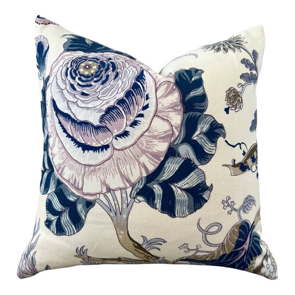 Schumacher Indian Arbre Pillow in Blue, Lavender. Accent Floral Lumbar Pillow, Long Lumbar Pillow, Designer Cushion cover, High End Pillows