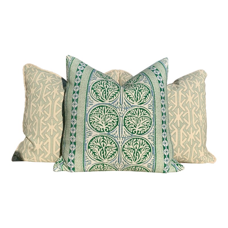 Thibaut Fair Isle Pillow in Green and Light Blue. Lumbar Etsy