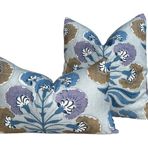 Thibaut Tybee Tree Pillow Lavender and Blue. Designer Botanical Pillows, Euro Sham Covers 26"X26", Floral Pillow Blue Red, High End Pillow