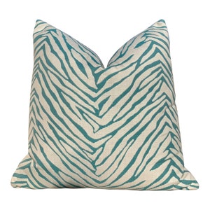 Sunbrella Striped Outdoor Pillowin Aqua. Lumbar Outdoor Pillow in Spa, Zebra Stripes Outdoor Pillow in Aqua, Designer Accent Pillows