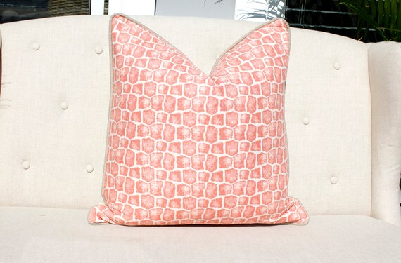 Animal Print Linen Pillow Cover In Coral Giraffe Print Pillow Etsy