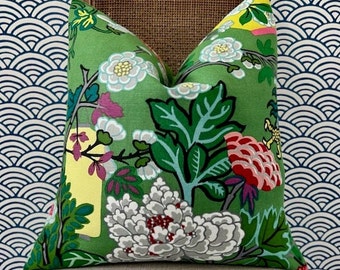 Chiang Mai Dragon LInen Pillow in Emarald. Lumbar Dragon Pillow, Schumacher Decorative Pillow, Designer Pillows, High End Pillows