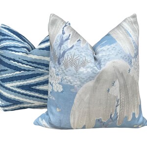 Thibaut Highland Peak - Blue. Designer Zig Zag Blue White Pillow Cover, Blue Stripes Cushions, Euro Sham 26"X26" , Coastal Decor bild 2