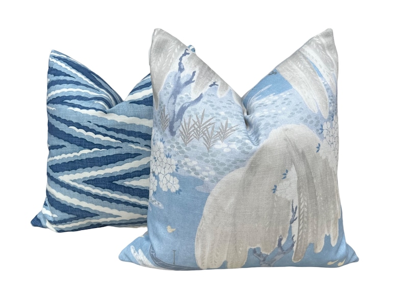 Thibaut Highland Peak - Blue. Designer Zig Zag Blue White Pillow Cover, Blue Stripes Cushions, Euro Sham 26"X26" , Coastal Decor bild 2