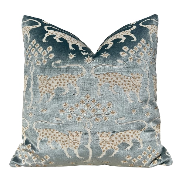 Schumacher Woodland Velvet Pillow Mineral. Accent Decorative Pillow Cover Spa Beige, Designer Modern Cushions, High End Velvet Pillow Covers