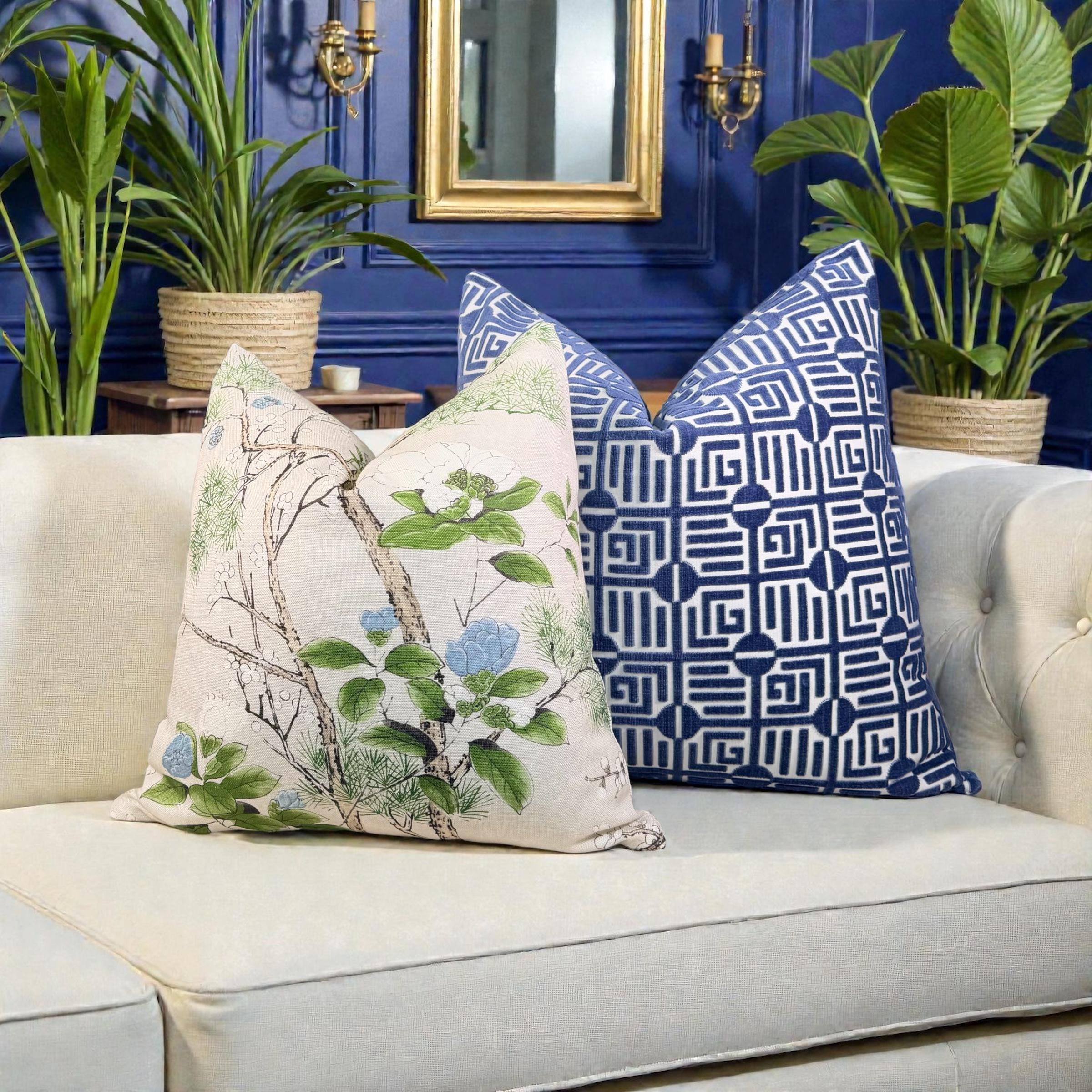 Thibaut Katsura Linen Pillow - Cream, Lavender. Designer High End