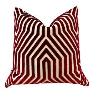 Schumacher Vanderbilt Velvet Pillow Garnet. Contemporary Velvet Pillow, Designer Pillow Covers, High End Pillows, Decorative Velvet Throw