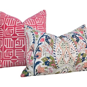 Schumacher Layla Paisley Lumbar Pillow in Multi Color. Designer Pillows, Accent Rectangular Pillows, High End Pillow Covers.