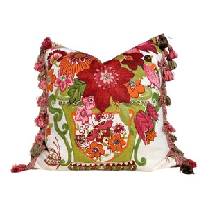 Oreiller pour bouquet Lansdale rouge, vert et rose. Oreiller décoratif lombaire, oreillers design, housse de coussin décoratif, housse de coussin haut de gamme